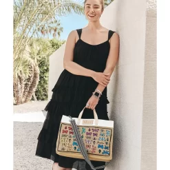 Happy Wings East West Burlap Tote -Fashion Accessories happy wings east west burlap tote multi 5