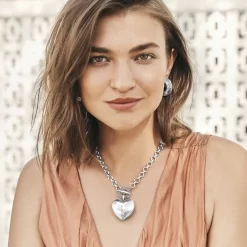 Inner Circle Heart Toggle Necklace -Fashion Accessories inner circle heart toggle necklace silver 4