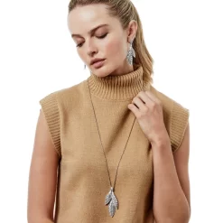 Pebble Leaf Convertible Trio Necklace -Fashion Accessories pebble leaf convertible trio necklace silver 5