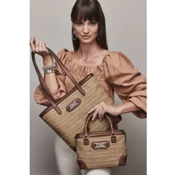 Tara Straw Tote -Fashion Accessories tara straw tote natural bourbon 3